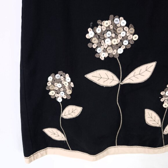 Boden A-Line Skirt 10UK (6US) Applique Button Flowers Detail Black Beige Trim - Picture 7 of 12